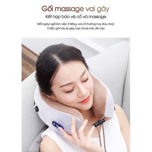 [SIÊU KHUYẾN MẠI] Gối Massage Chữ U Trị Liệu Đau Mỏi Cổ Vai Gáy Hồng Ngoại Đa Năng + Tặng Máy Massage Mặt Ion Cao Cấp