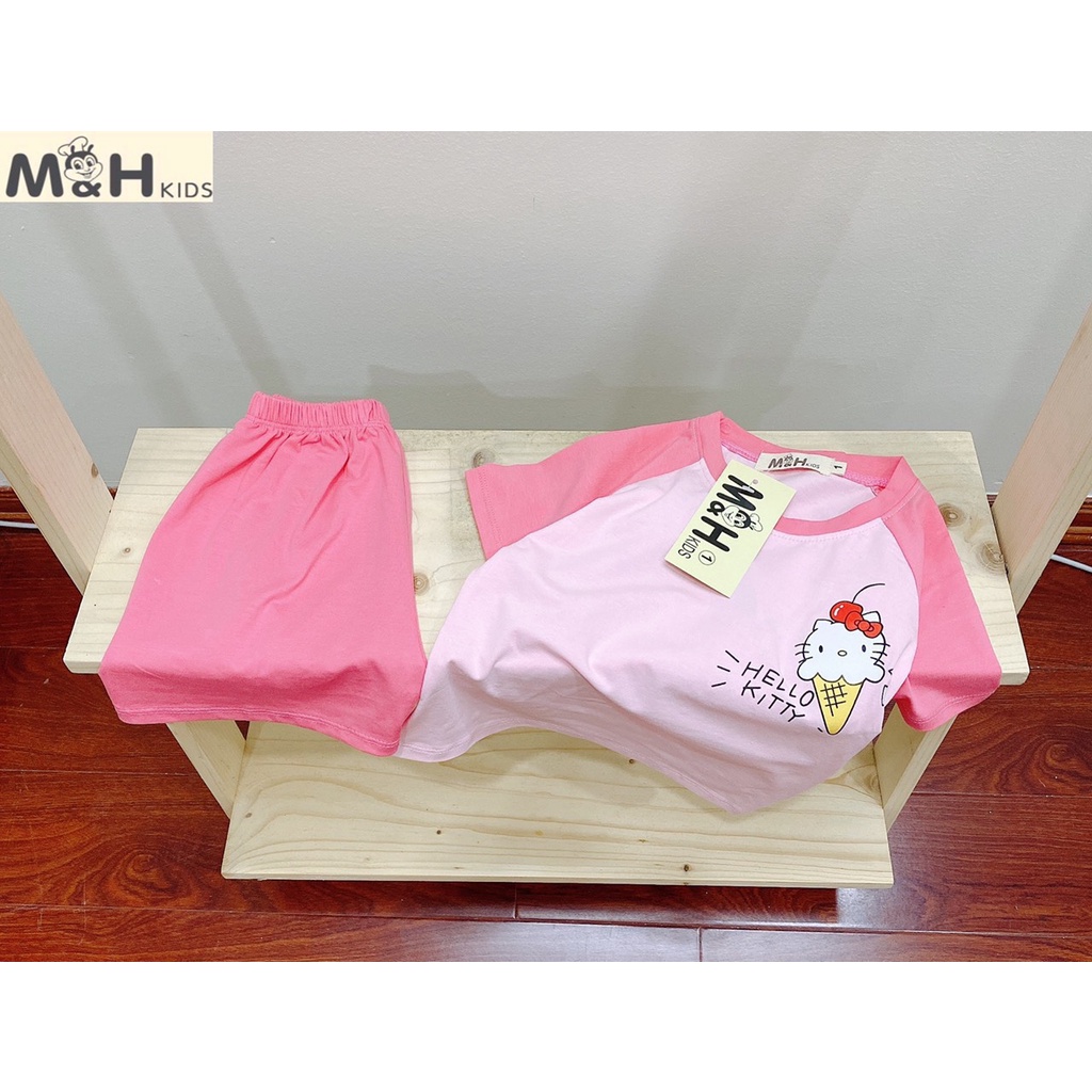 SET39 - Bộ bé gái, Bộ cotton cộc tay cho bé gái in hình, có 3 màu,  từ 20-35kg, Richkid123