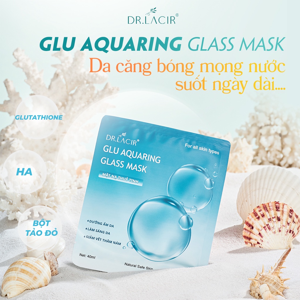 Mặt Nạ Thủy Tinh Căng Bóng Glutathione Drlacir,Hộp 3 miếng,Giúp cẩm ấm cho da,giảm kích ứng,giảm lão hóa,tăng đàn hồi