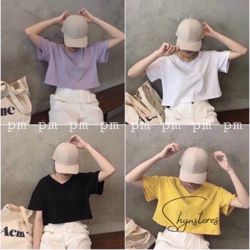 Áo Croptop nữ Shynstores - áo croptop Unisex cổ tim ngắn tay form rộng freeship