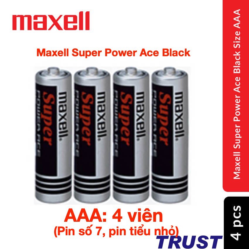 Pin tiểu AAA Maxell 4 viên 1.5v chính hãng (pin số 7, pin tiểu nhỏ) - Maxell Super Power Ace Black R03