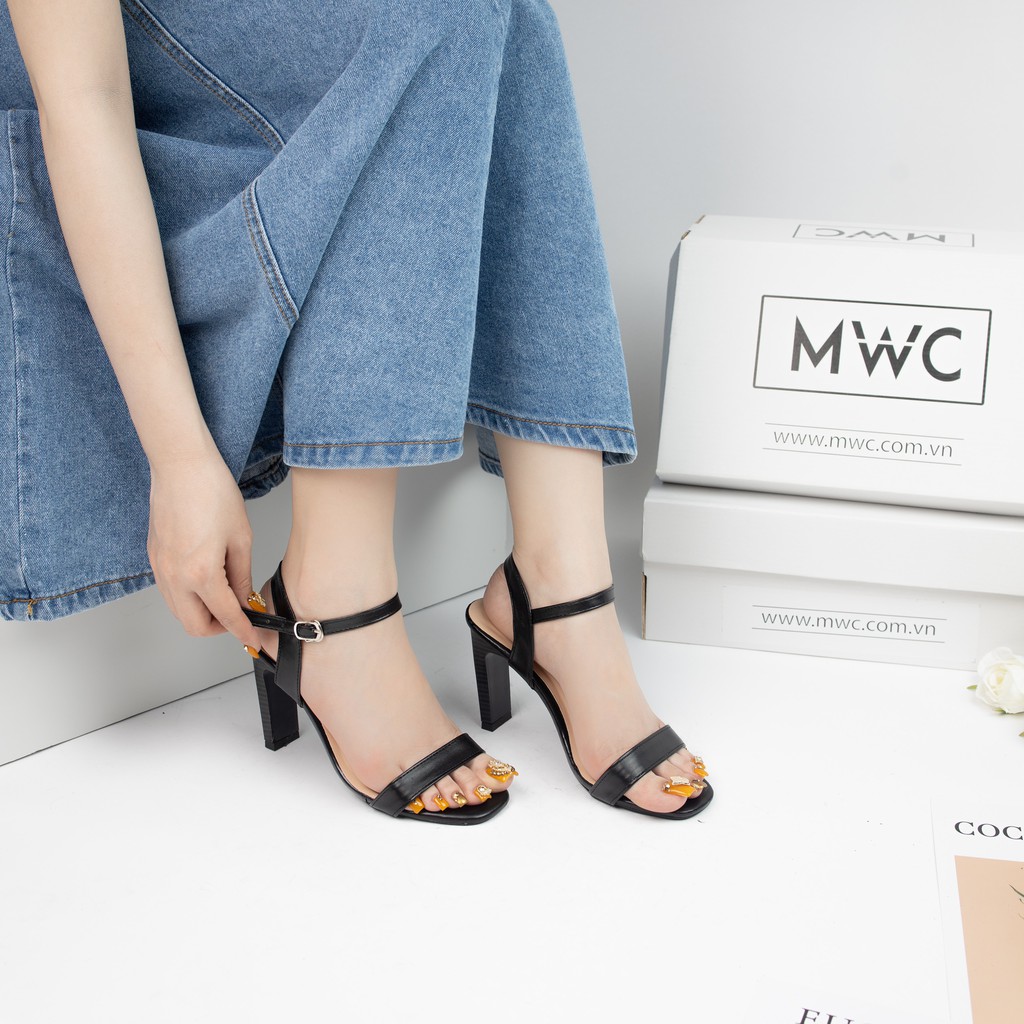 GIÀY SANDAL CAO GÓT MWC -CAO GÓT QUAI NGANG THANH LỊCH -CAO GÓT MŨI VUÔNG GÓT DẸP PHỐI VÂN GỖ CAO 9CM -NUCG -3870