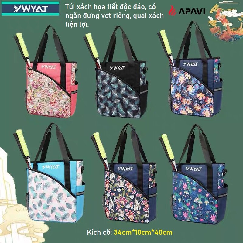 Túi xách cầu lông Ywyat 803 xanh nhạt hoạ tiết lá nhã nhặn, chất vải chống nước, quai xách tiện lợi, kèm quà tặng