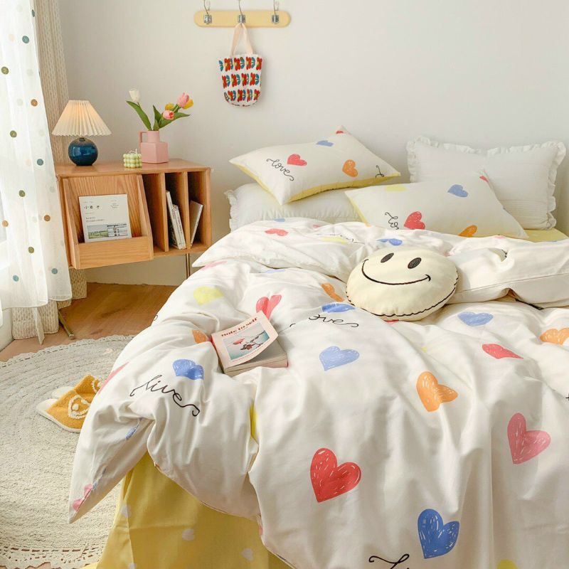 Bộ chăn ga gối Cotton Poly Tim Vàng. Chăn ga phong cách Hàn quốc