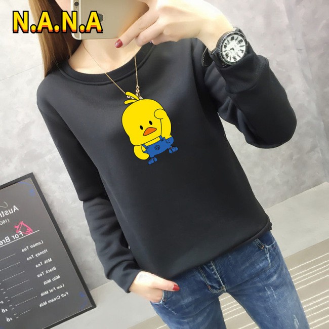 Áo Sweater Cổ Tròn In Hình Vịt Vàng Thời Trang Thu Đông Cho Nữ