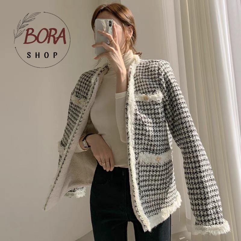 Áo khoác dạ tweed nữ Ulzzang Hàn Quốc BORA SHOP 4 túi trước order