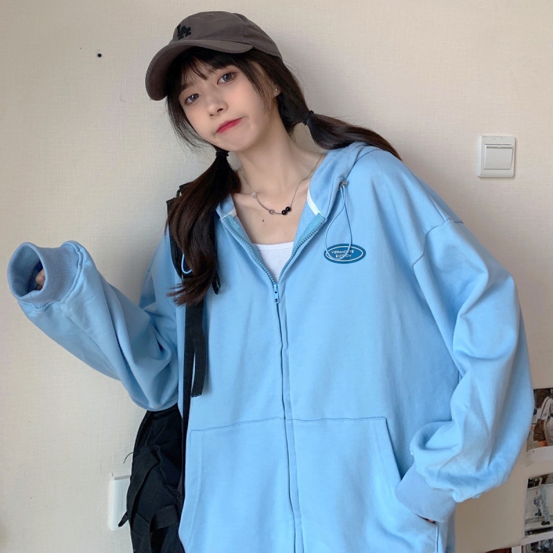 2022 Women's Autumn New Fashion Hooded Sweater Korean Version of the Sweet Loose Zip Jacket