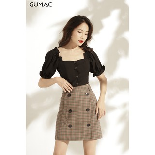 Chân váy caro phối nút GUMAC CV10957_NAU