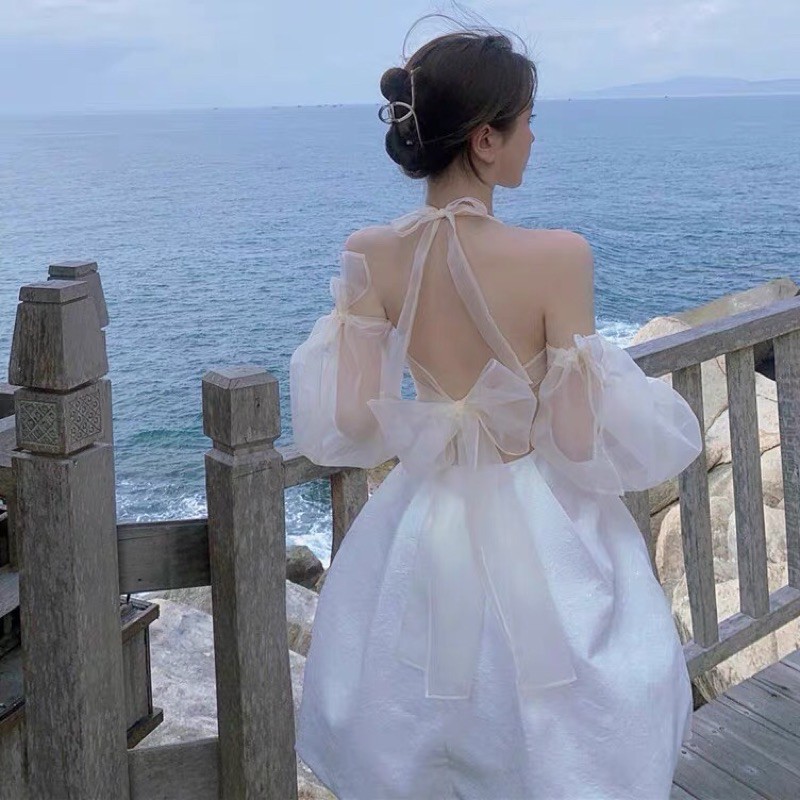 váy 2 dây thắt nơ voan