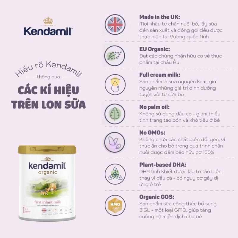 (MẪU MỚI)[DATE 2/2023] Sữa nguyên kem Hoàng Gia Anh Kendamil Organic, sữa sạch 100% giúp bé tăng cân ổn định