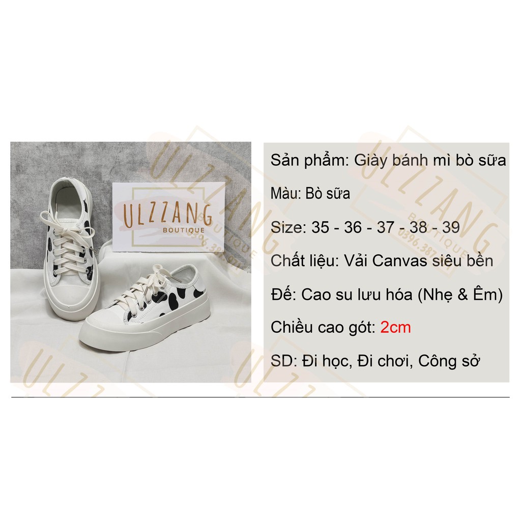 Giày thể thao nữ Ulzzang bò sữa đế bánh mì bata đen trắng độn đế vải canvas vintage conver cute