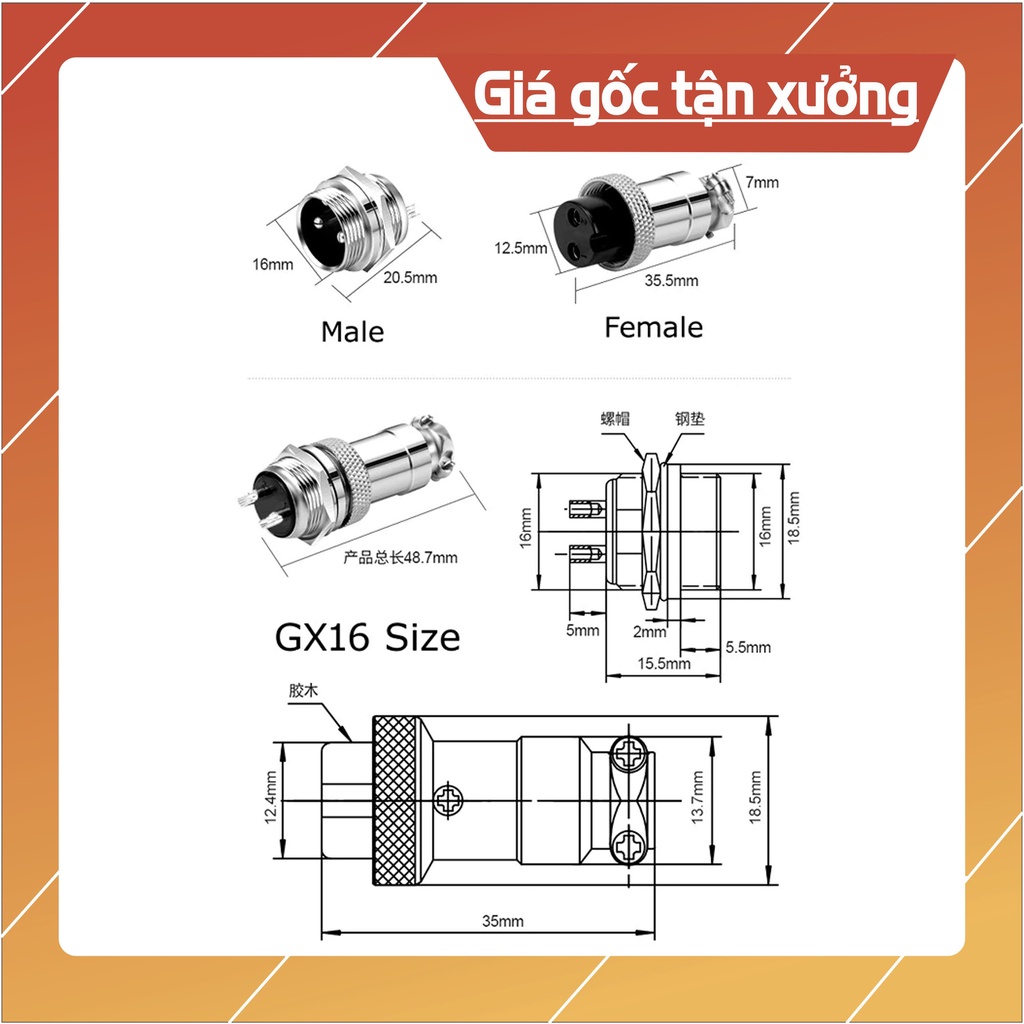 Bộ Jack GX16 - Jack Nối Nguồn - 2p - 3p - 4p - 5p - 6p -7p - 8p - 9p - 10p Đực Cái