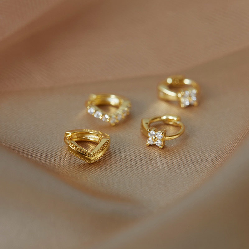 Gold Plated Earrings s925 Inlaid with Luxury Glitter Zircon