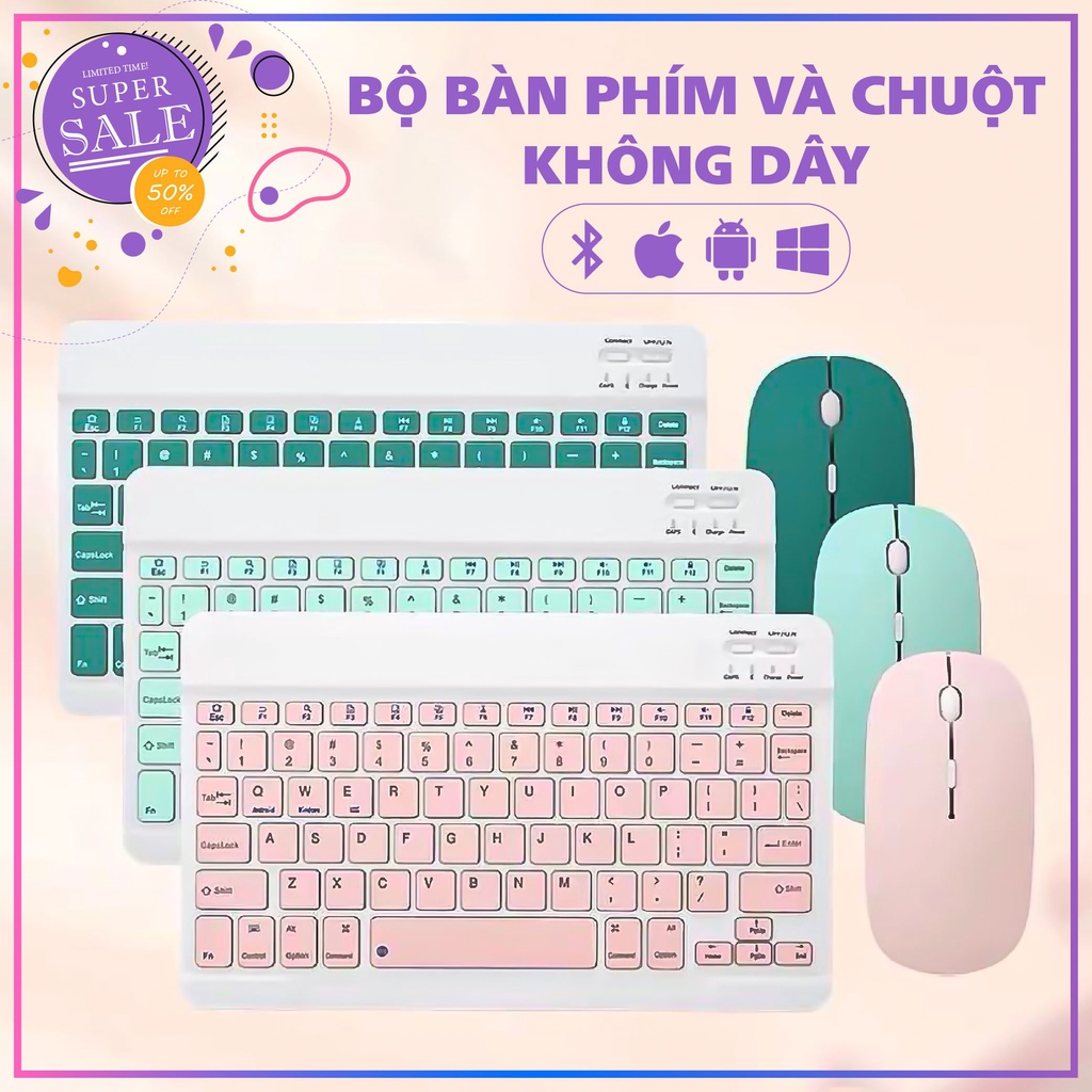 Bàn phím máy tính lap top không dây bluetooth tặng kèm chuột Giả Cơ EVESKY BQ08K 2 màu đen trắng