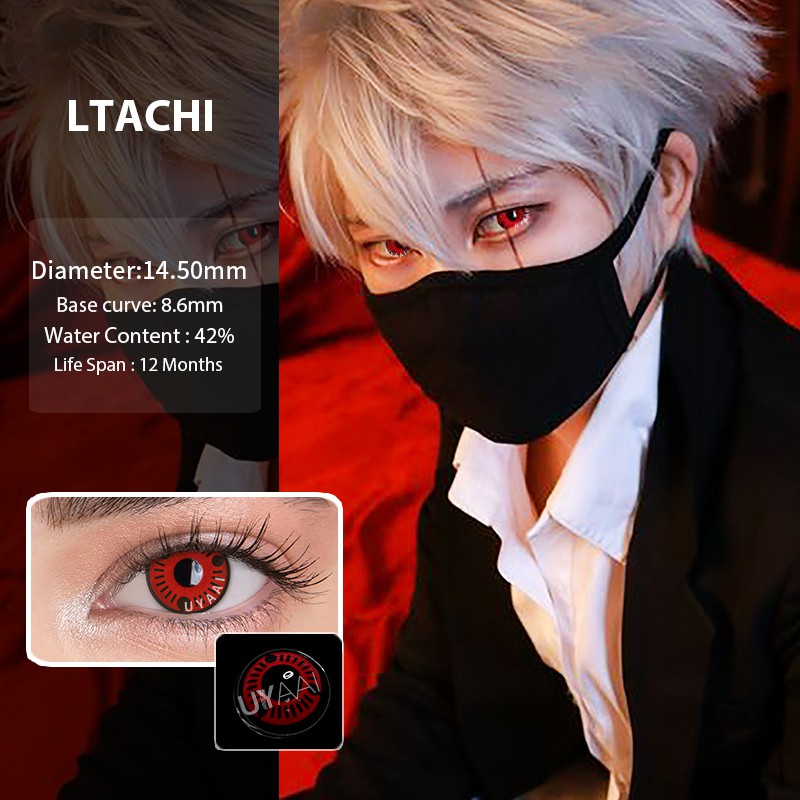 UYAAI Set 2 cặp kính áp tròng có màu phong cách Anime Naruto Sharingan Uchiha Sasuke Hatake Kakashi