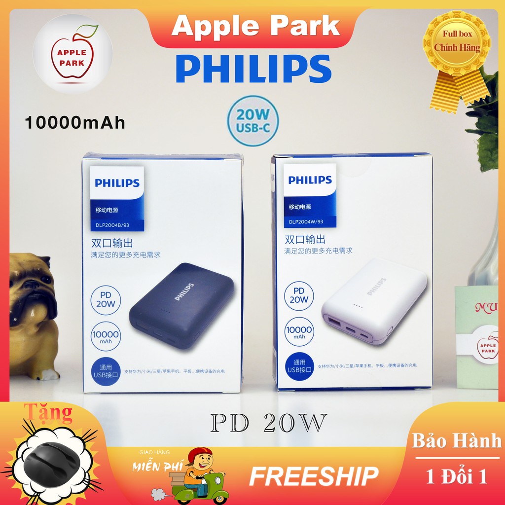 Sạc Dự Phòng Philips iPhone PD 20W DLP2005W 20000mAh DLP2004W 10000mAh PowerCore Slim Sạc Nhanh,2 Cổng Đầu Ra PD Max 20W