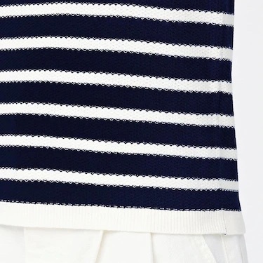 (GU Nhật chính hãng) Nữ - Áo len chất rayon cổ tròn dài tay họa tiết kẻ ngang