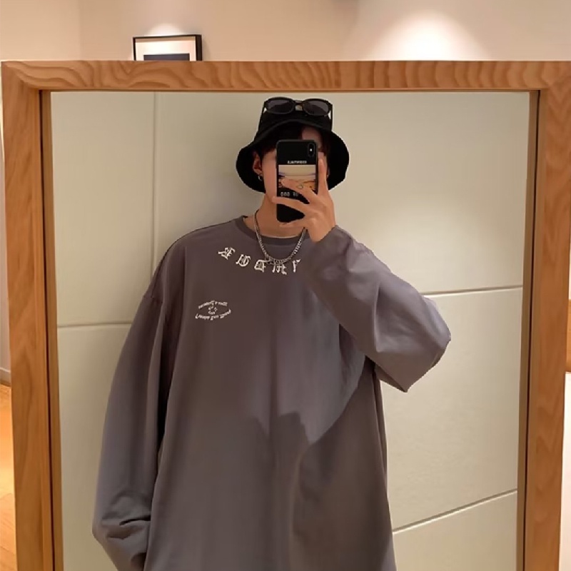 Áo Thun Tay Dài Cổ Tròn Dáng Rộng In Chữ Phong Cách Thời Trang unisex Oversize M-5XL