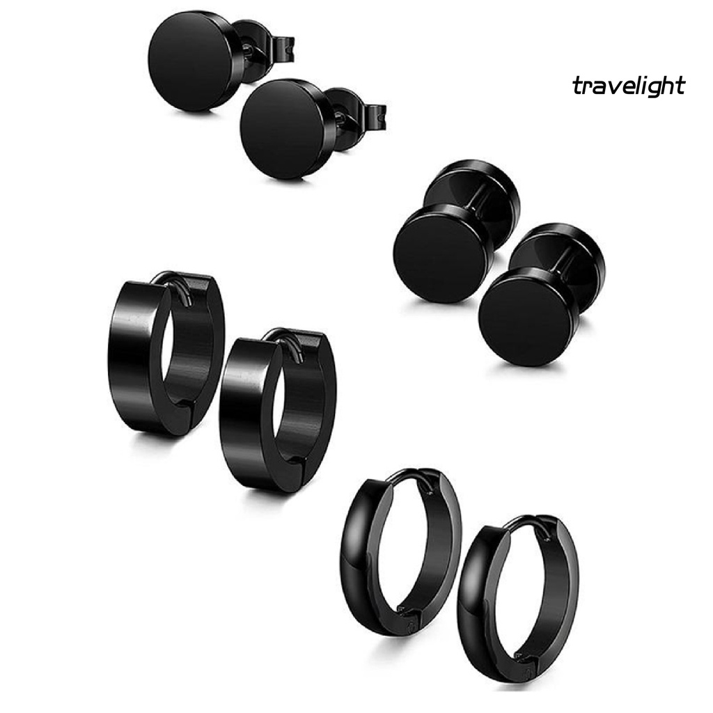 Set 4 Đôi Khuyên Tai Hình Quả Tạ Bằng Thép Không Gỉ Thời Trang Cho Nam