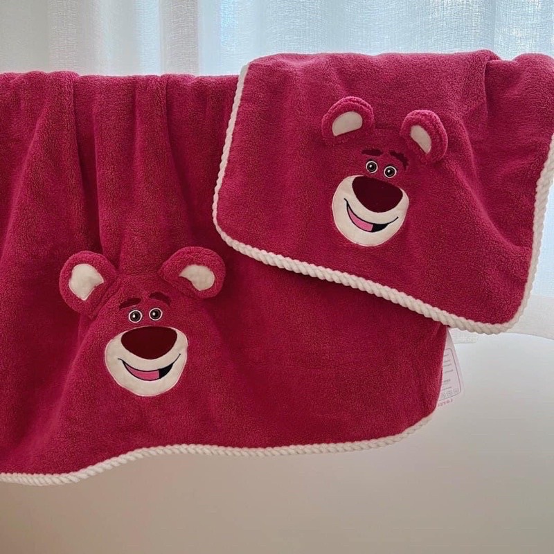 SÉT KHĂN MẶT + KHĂN TẮM GẤU LOTSO DÂU TÂY DISNEY XINH ƠI LÀ XINH