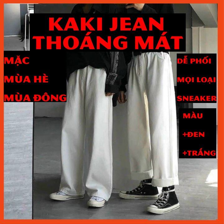 Quần Kaki Jean ống suông rộng trơn baggy nam nữ đường phố unisex streetwear xuông phối với sneaker