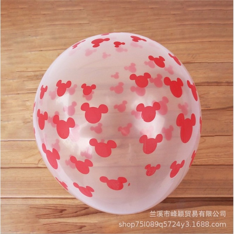 Set 10 bong bóng cao su hình đầu chuột mickey minnie màu đen đỏ trang trí tiệc sinh nhật cho bé