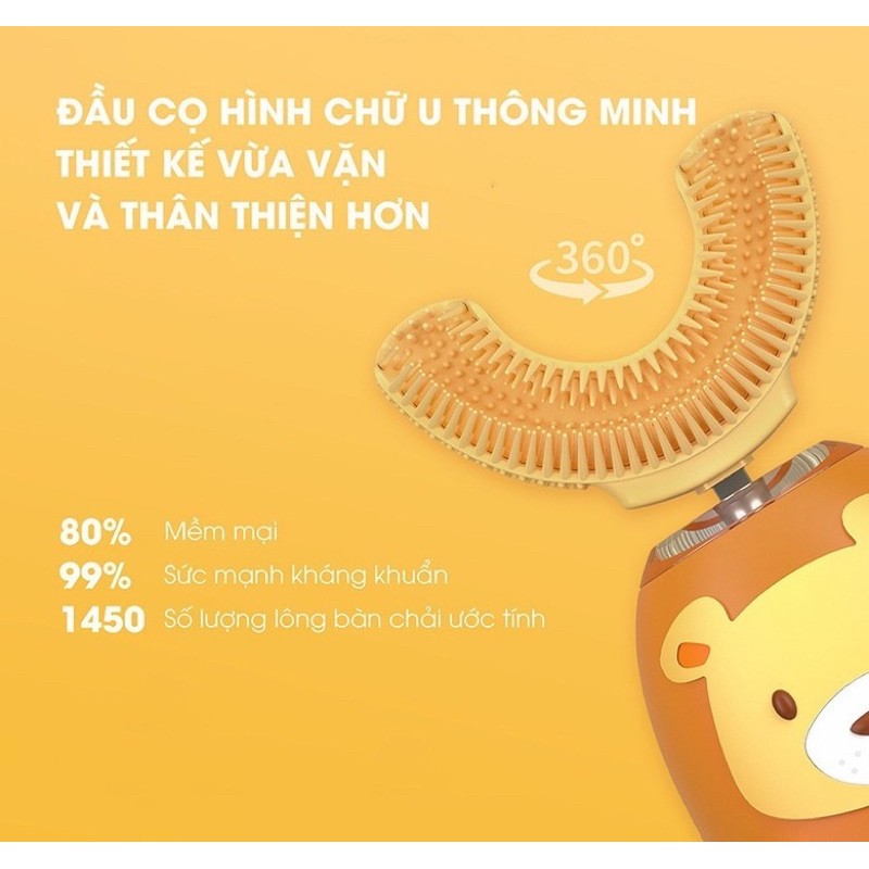 Bàn chải đánh răng điện tự động chữ U cho bé WK WT-C02 dung lượng pin 350mAh