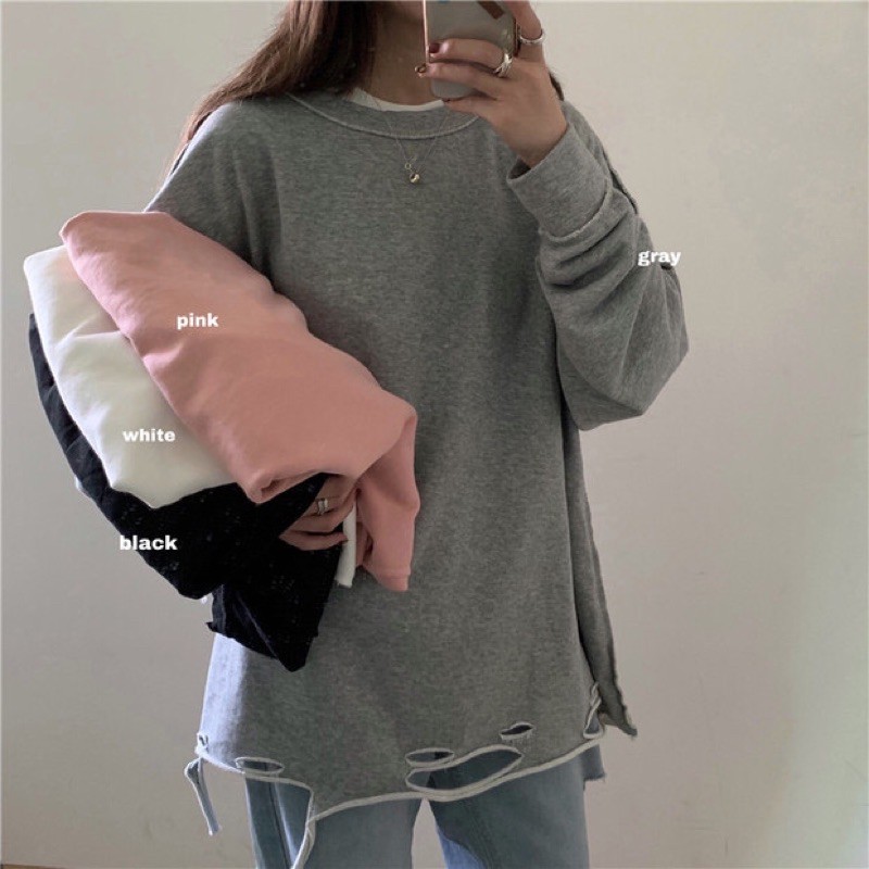 [ORDER] Áo nỉ sweeter trơn 4 màu rách đơn giản phong cách oversize | BigBuy360 - bigbuy360.vn