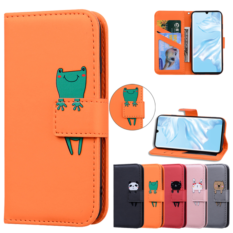 Cartoon Animals Casing IPhone 12 11 Pro Max Mini 7 8 Plus SE2 Flip Leather Case Cute Cat Card Slot Wallet Soft Shell