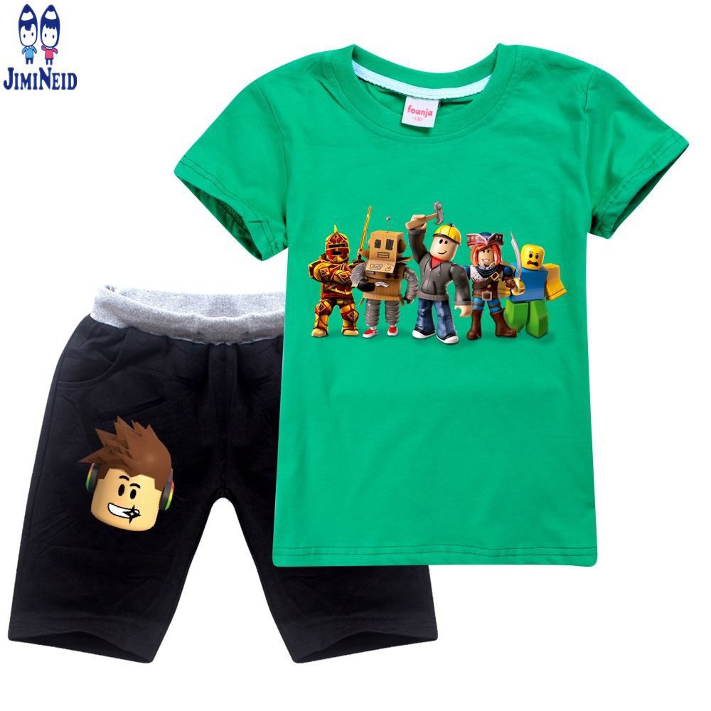 【JD】Cute Baby ROBLOX Shirts Kids Boys Girls Clothing Cartoon Cotton Short Sleeve T shirt+Shorts 2pcs/set