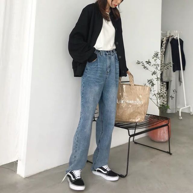 Quần jean ống rộng eo nhỏ cho nữ