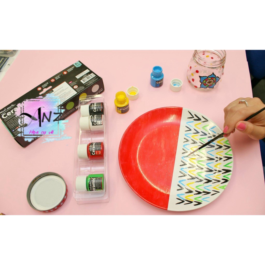 Màu vẽ thủy tinh kính gốm sứ Mont marte set 6 màu /  Signature Ceramic Paint 6pce x 20ml
