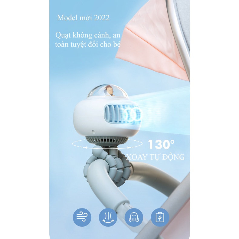 Quạt mini tích điện không cánh- Quạt tích điện chân bạch tuộc,  kẹp bàn, kẹp cũi tiện lợi Pin 3600mAh