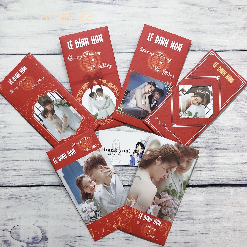 Lì xì đám cưới in hình kèm tên dâu rể - Lì xì trao duyên in theo yêu cầu