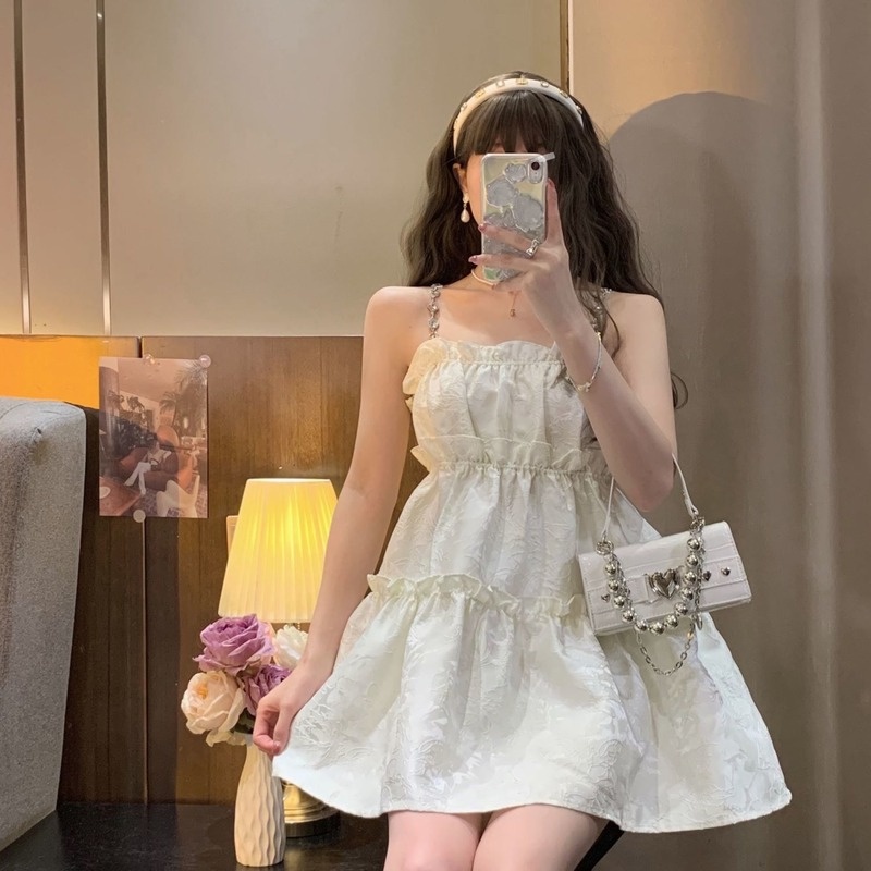 Đầm Hai Dây Mùa Hè Màu Trơn Dáng Ngắn Độc Đáo Cho Nữ