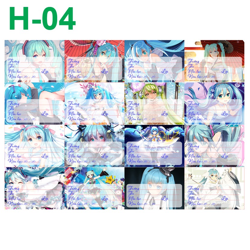 Nhãn vở Anime Vocaloid- Hatsune Miku- Rinlen (1 set 16 nhãn vở khác nhau)