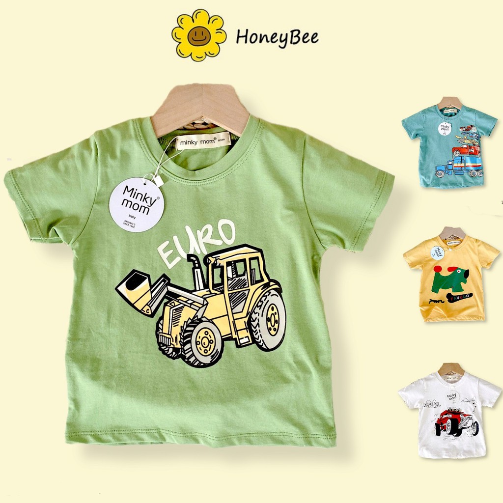 Quần áo trẻ em Honey Bee Bộ cộc tay minkymom họa tiết xe tải khủng long đội mũ chất liệu thấm hút mồi hôi cho bé