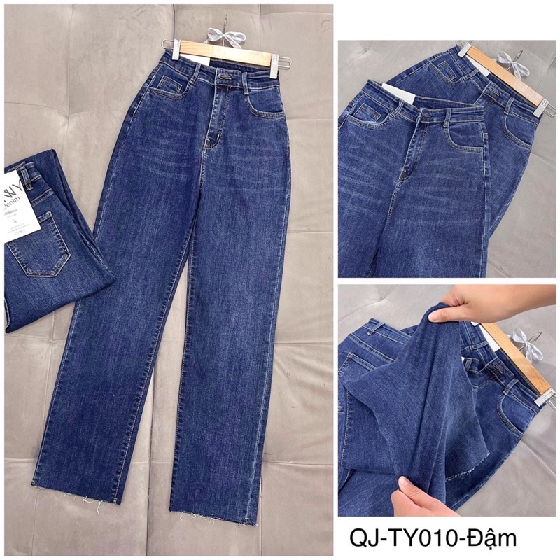 Quần Jeans co giãn ống đứng trơn TY-010 | Hack Dáng | Lưng cao, Cạp Cao | Che Khuyết Điểm | Đơn giản