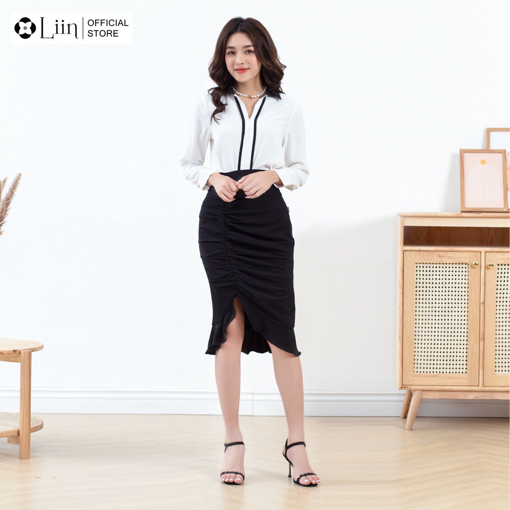 Chân váy nữ công sở Linbi màu đen, dáng đuôi cá đen nhún thanh lịch Liin clothing J4162