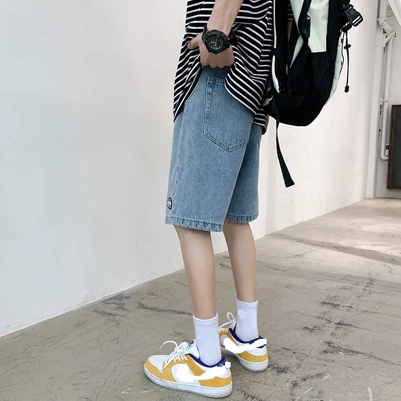 QUẦN SHORT JEANS THÊU ỐNG RỘNG NAM NỮ T-A-N Style hàn quốc-QSJ07-chất ngất màu xanh ảnh thật
