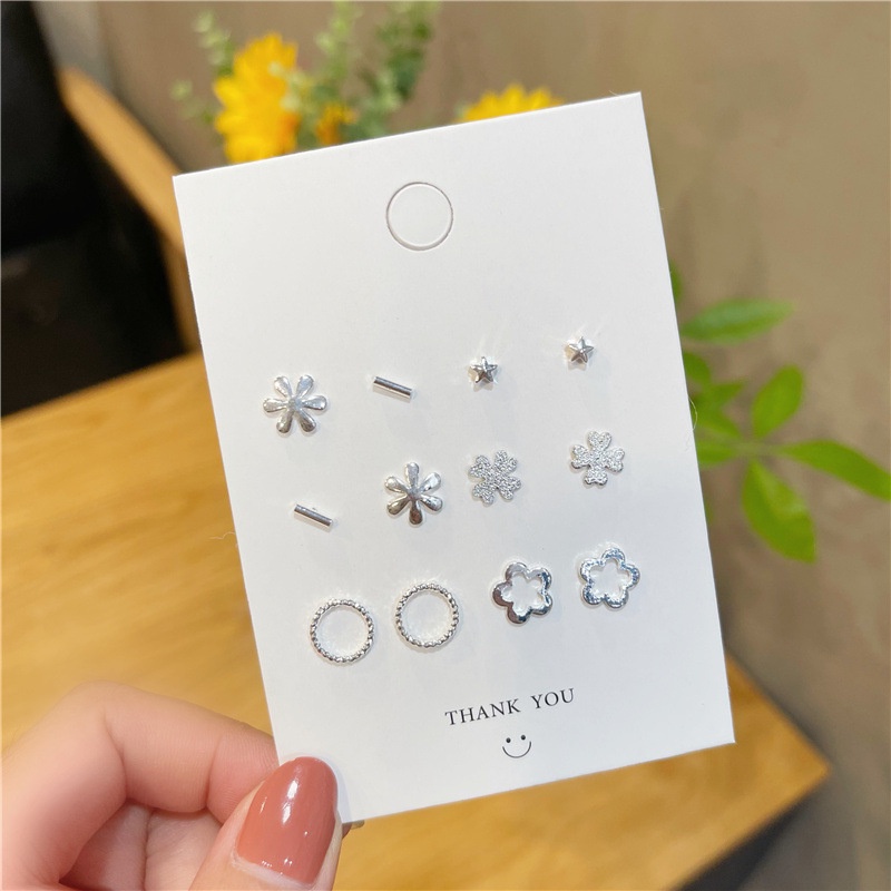 Set 6 khuyên tai bạc đơn giản thời trang cho nữ