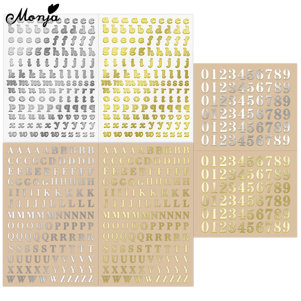 MONJA Miếng Dán Trang Trí Móng Tay Hình Chữ Cái Mini Màu Vàng / Bạc Thời Trang DIY