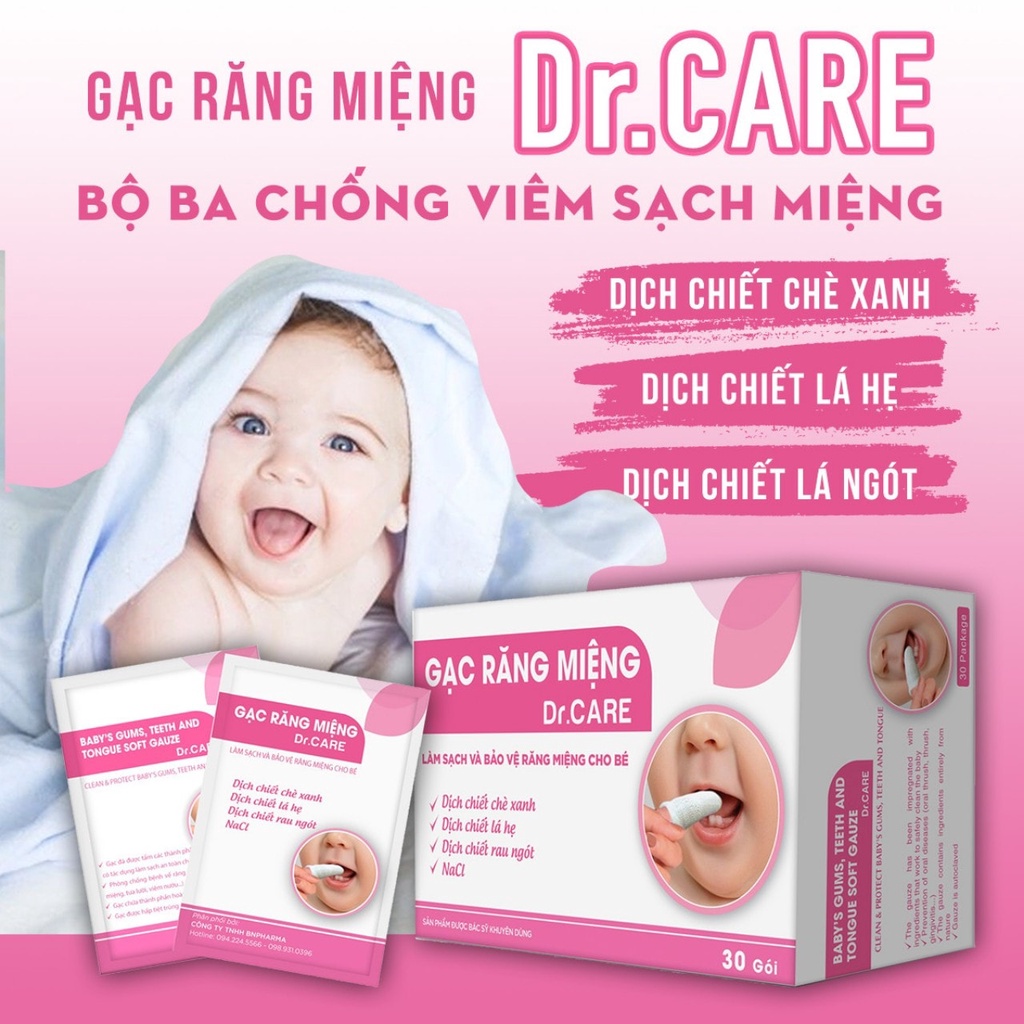 Dr. CARE Gạc rơ lưỡi cho bé - Gạc răng miệng (Hộp 30 gói)