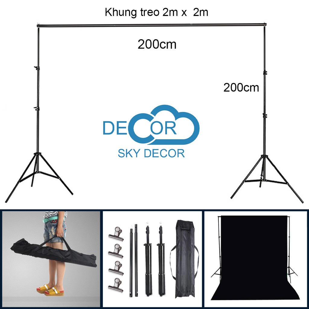 Giá, khung treo phông nền chữ U chụp ảnh, quay video lookbook, livestream, ảnh cưới ( tặng túi đựng, kẹp )