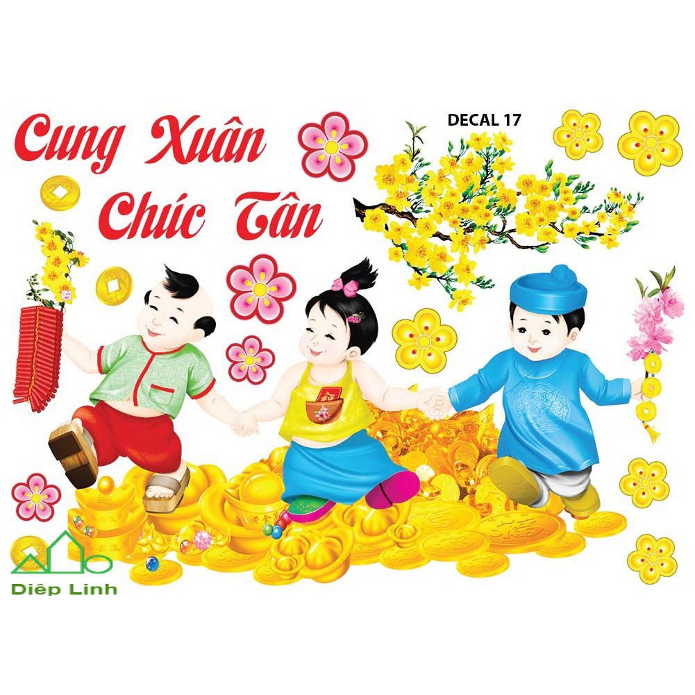 Decal tết decal trang trí 4D Mẫu truyền thống