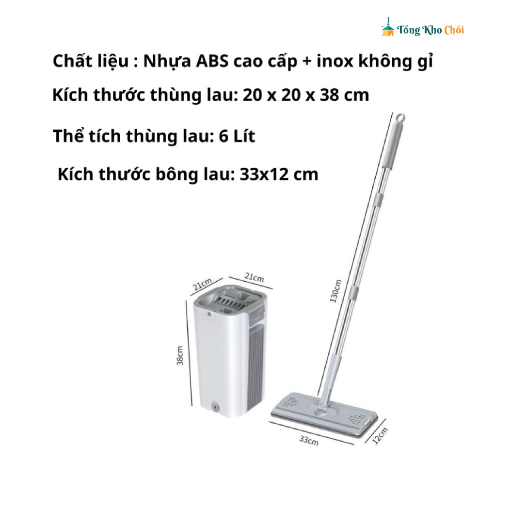 Bộ lau nhà tự vắt thông minh xoay 360 độ, Cây lau nhà tự vắt tiện lợi kèm thùng BLN-R4
