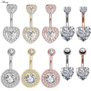Alisouy 1 Rốn Bụng Thép Không Gỉ Bụng Nút Nhẫn Pha Lê CZ Xuyên Rốn Trái Tim Phong Cách Xuyên Nữ Giới Tính Cơ Thể Trang Sức