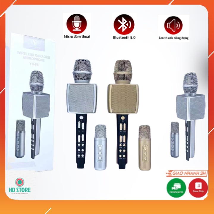 Micro Karaoke YS98 Cao Cấp Siêu Hay- Micro Bluetooth YS-98, Tích Hợp Loa Bass, Tress, Kèm Thêm 1 Micro Để Hát Song Ca.