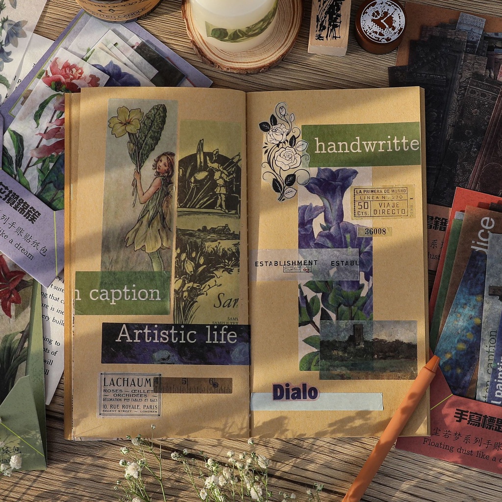 Túi 40 dải sticker vintage retro Floating trang trí bullet journal | BSB289