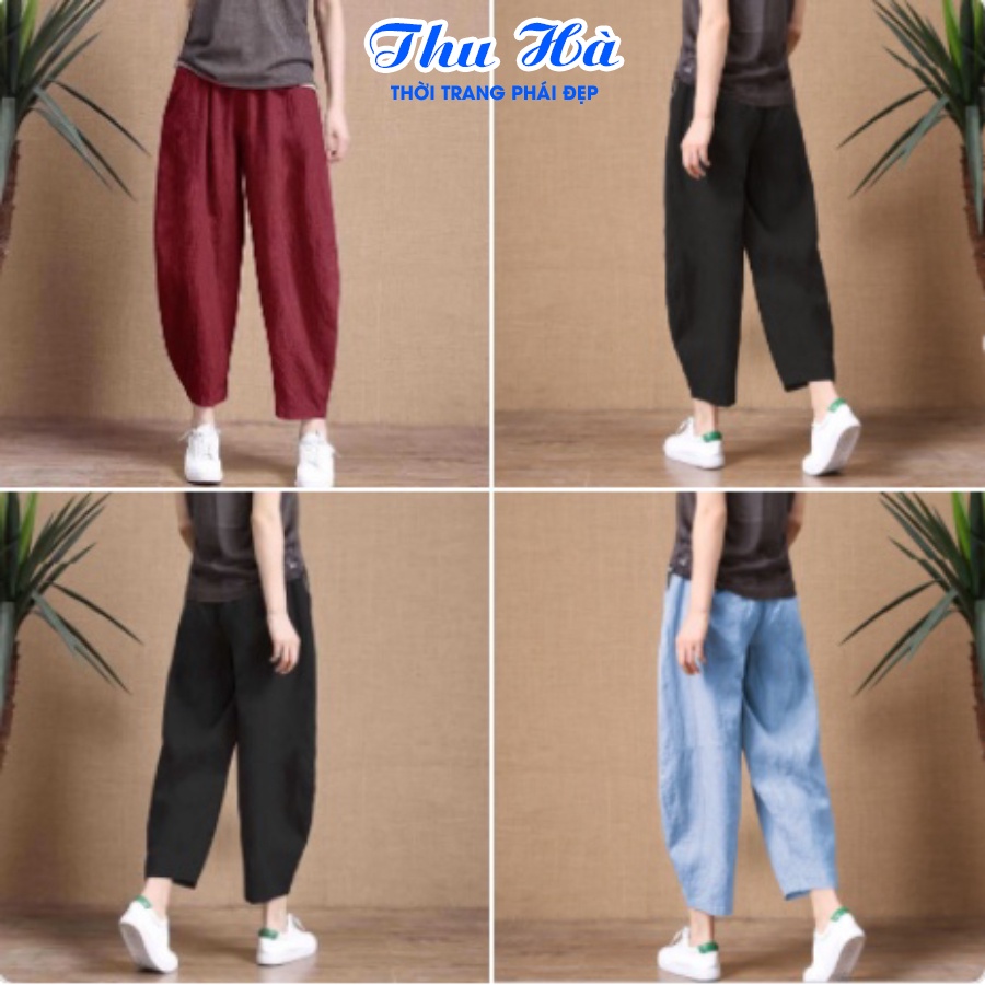 Quần kiểu thời trang nữ ống rộng lưng thun Thu Hà chất liệu Linen cao cấp mềm mát, form rộng thoải mái QNH.39
